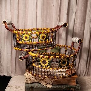 Sunflower Wire Baskets - Yellow and Brown